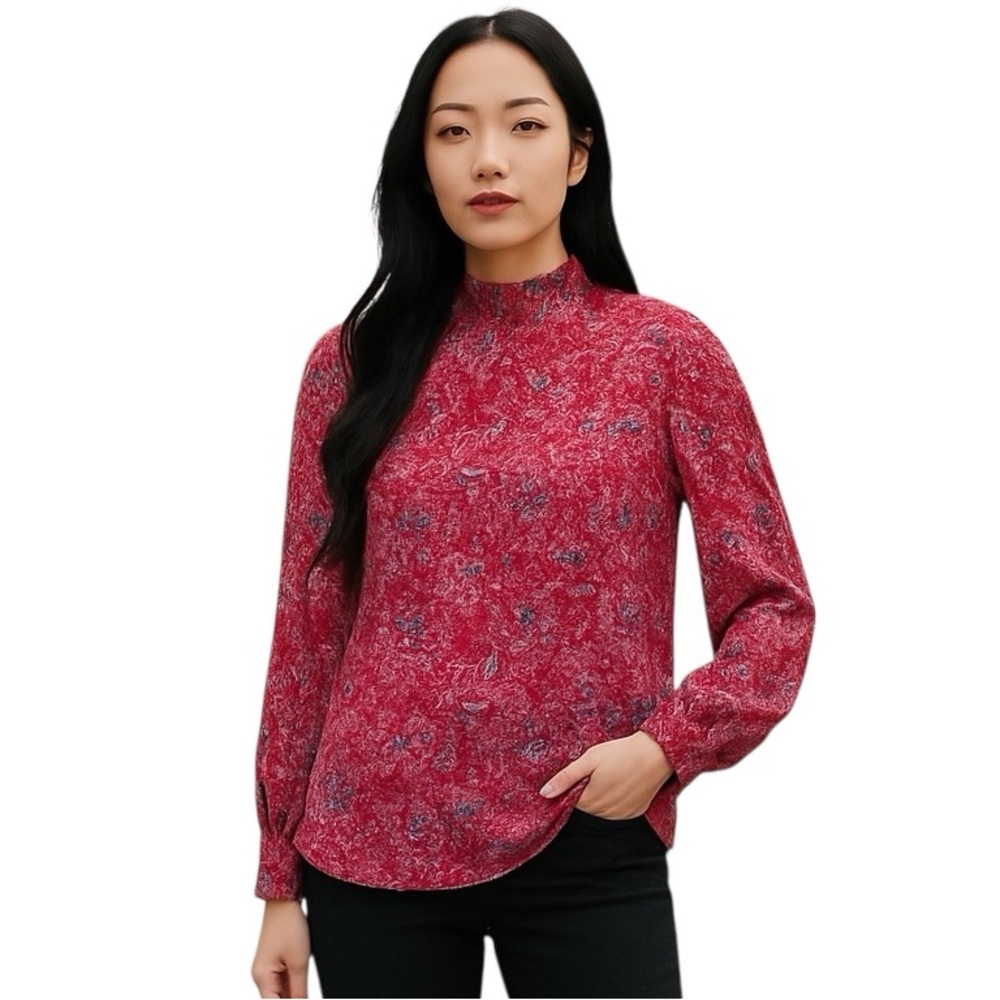 JOIE PINK puff sleeves HIGH NECK KEYHOLE BACK FLORAL PRAIRIE LINED BLOUSE TOP XS